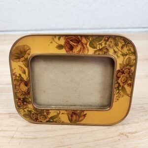 Small Brass Picture Frame W/ Brass Enamel Border Floral Shabby Chic Cottagecore